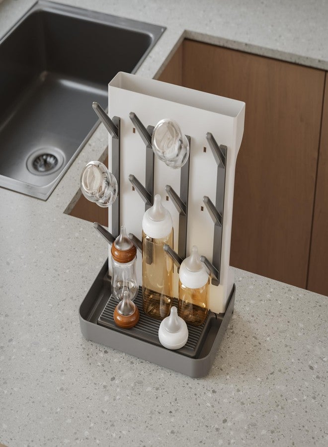 IEEK Baby Bottle Drying Rack,Large Vertical Drying Tower Bottle Rack Holder Space Saving Standing Drying Rack for Countertop-Holds 12 Baby Bottles and Cup,Etachable Travel Bottle Rack,Grey and White - Image 4